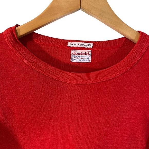 Mark Abrahams Vintage Plain Red Knit Long Sleeve Shirt Two Layer Fabric Pullover - Picture 4 of 4